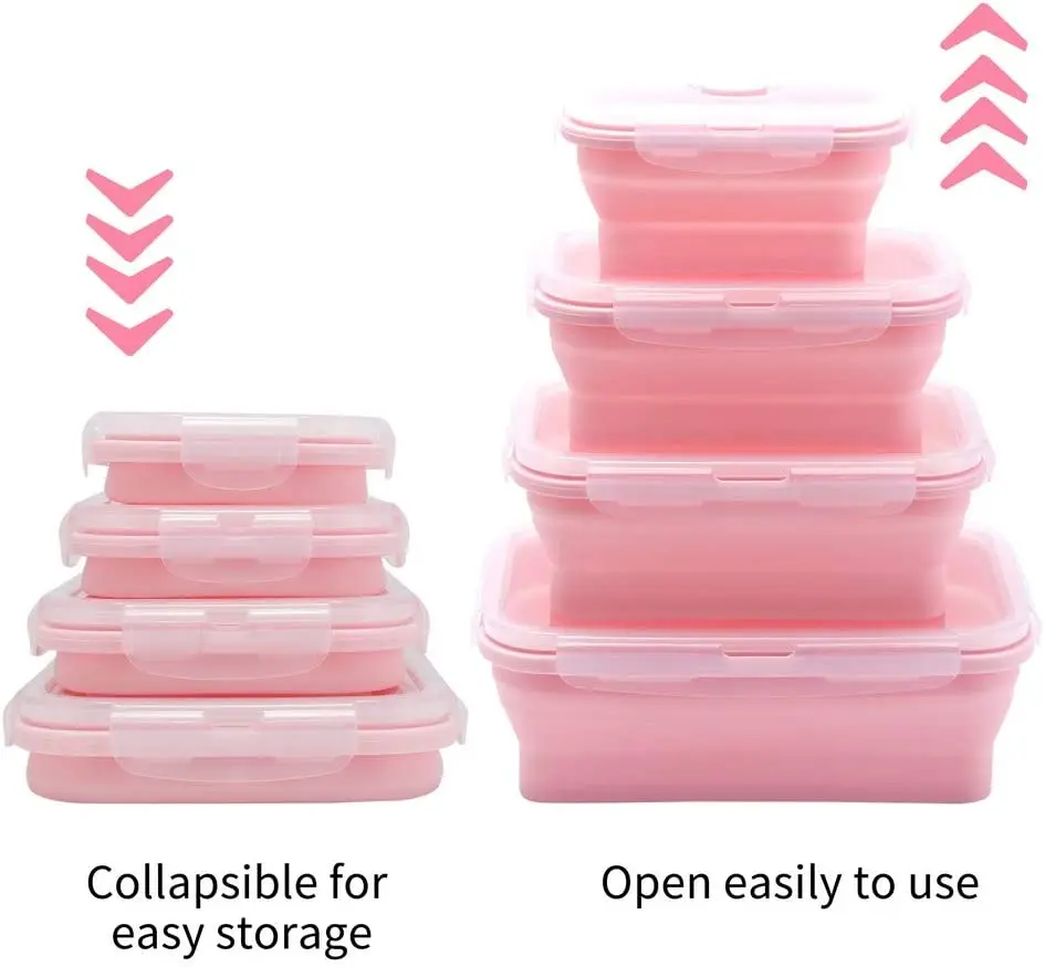 YXIAOO Contenitori salvafreschezza pieghevoli in silicone, set da 4 pezzi, per cucina, picnic, escursioni, scuola, bento box – grigio