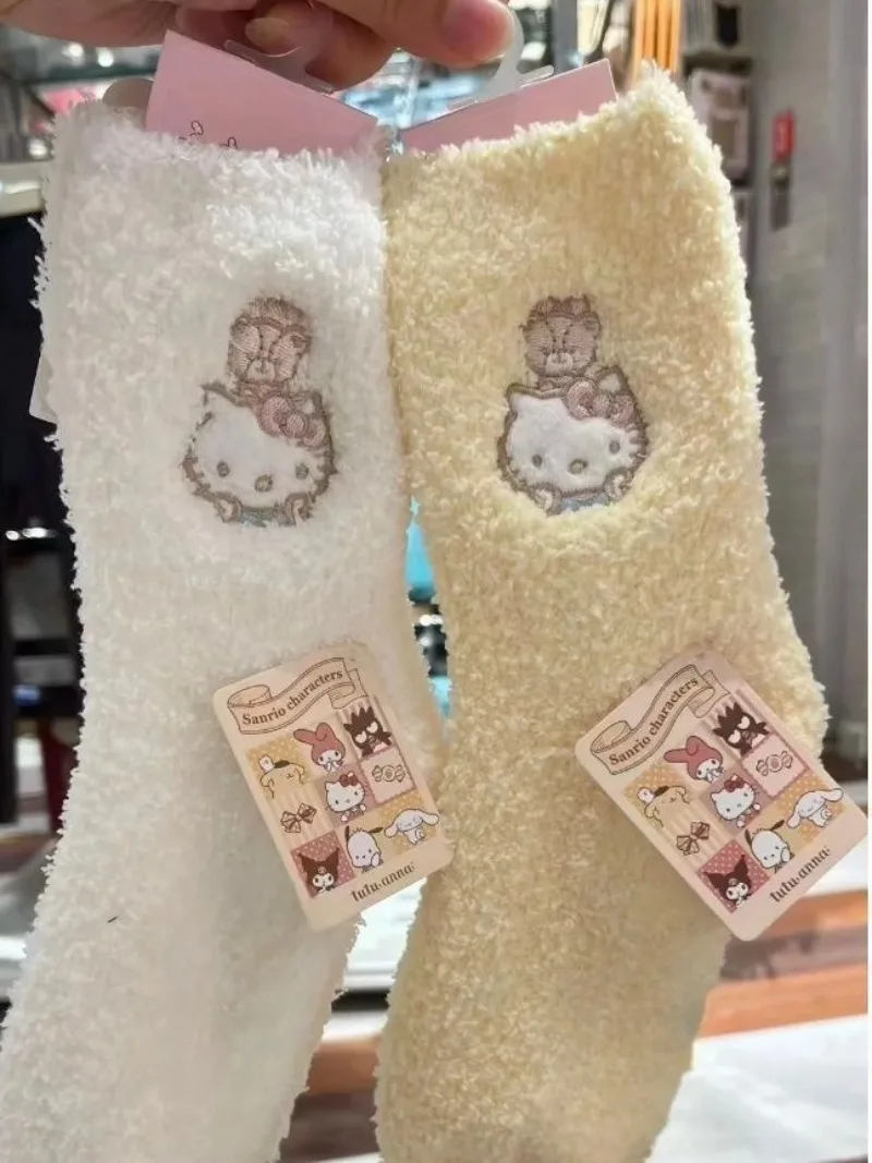 

Kawaii Hello Kitty Sanrio Children Cute Cartoon Comfortable Warm Socks Student Plush Mid Tube Socks Christmas Gifts for Kids