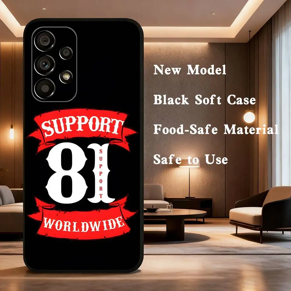 Hells Angels M-Motorcycle 81 電話ケース Samsung Galaxy A73、31、32、72、41、53、52、71、22、5G、Note、J7、8、9 ソフトブラックカバー用