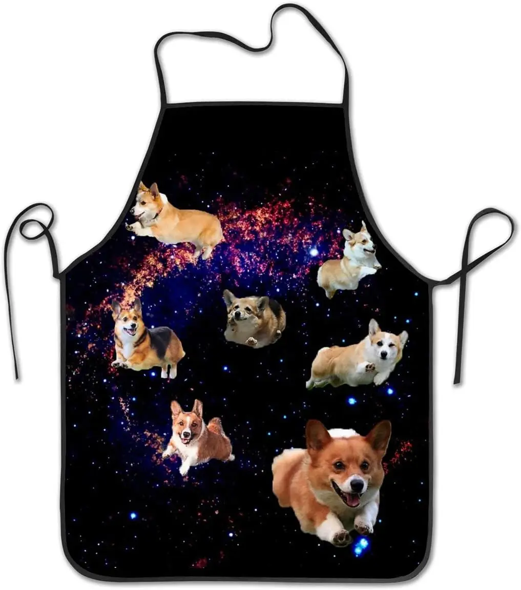 Cute Space Corgi Dog Pattern Apron Waterproof Kitchen Cooking BBQ Gardening Apron For Men Women Lovely Pet Gift