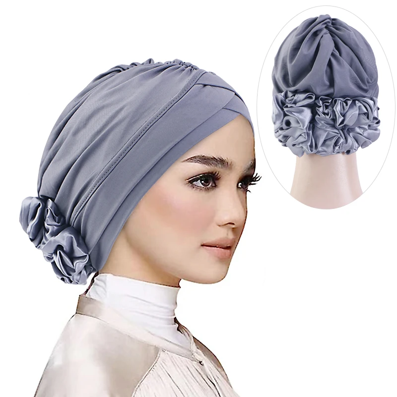 New Women Forehead Crossing Cap Vintage Flower Head Wraps Turban Wedding Party Headpiece Muslim Hijabs Headscarf Hat Indian Hat