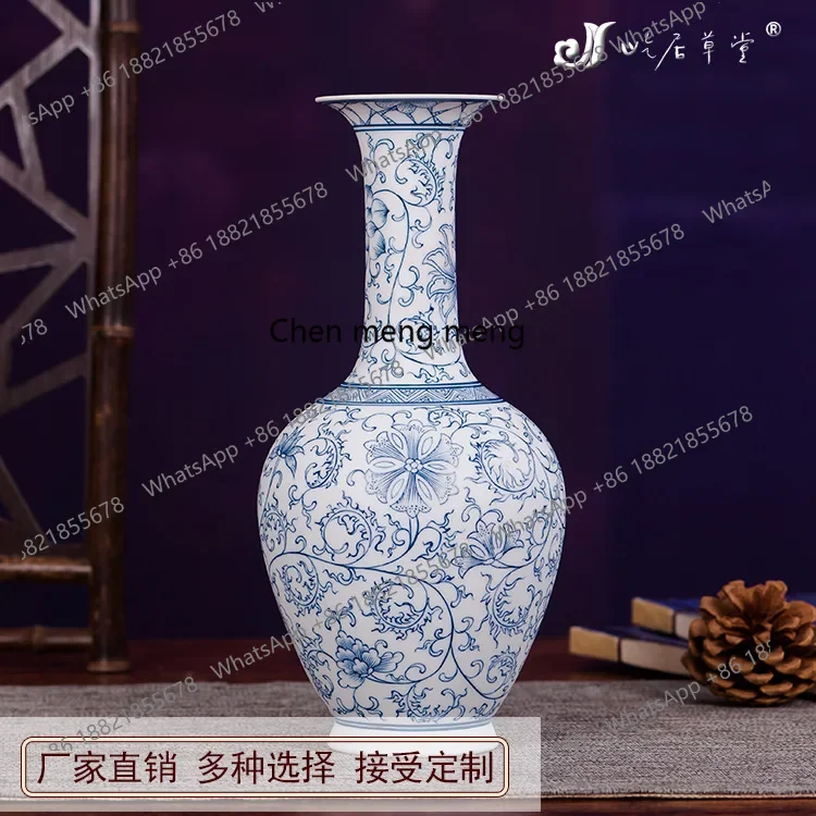 A74Hand-painted tangled lotus long-necked bottle Jingdezhen ceramic small vase blue and white porcelain factory direct sales
