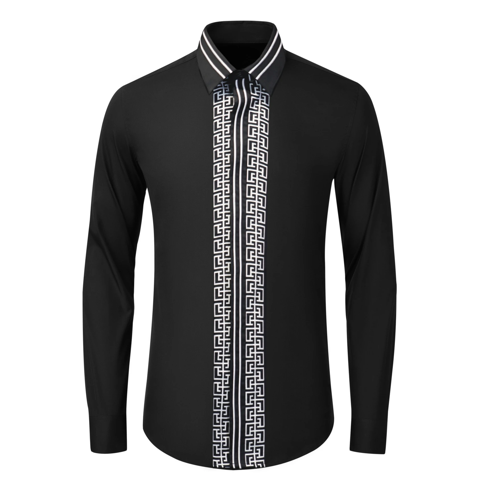 Autumn Striped Embroidery Shirts Men High End Long Sleeved Business Dress Shirt Slim Fit Casual Social Banquet Party Shirts Tops