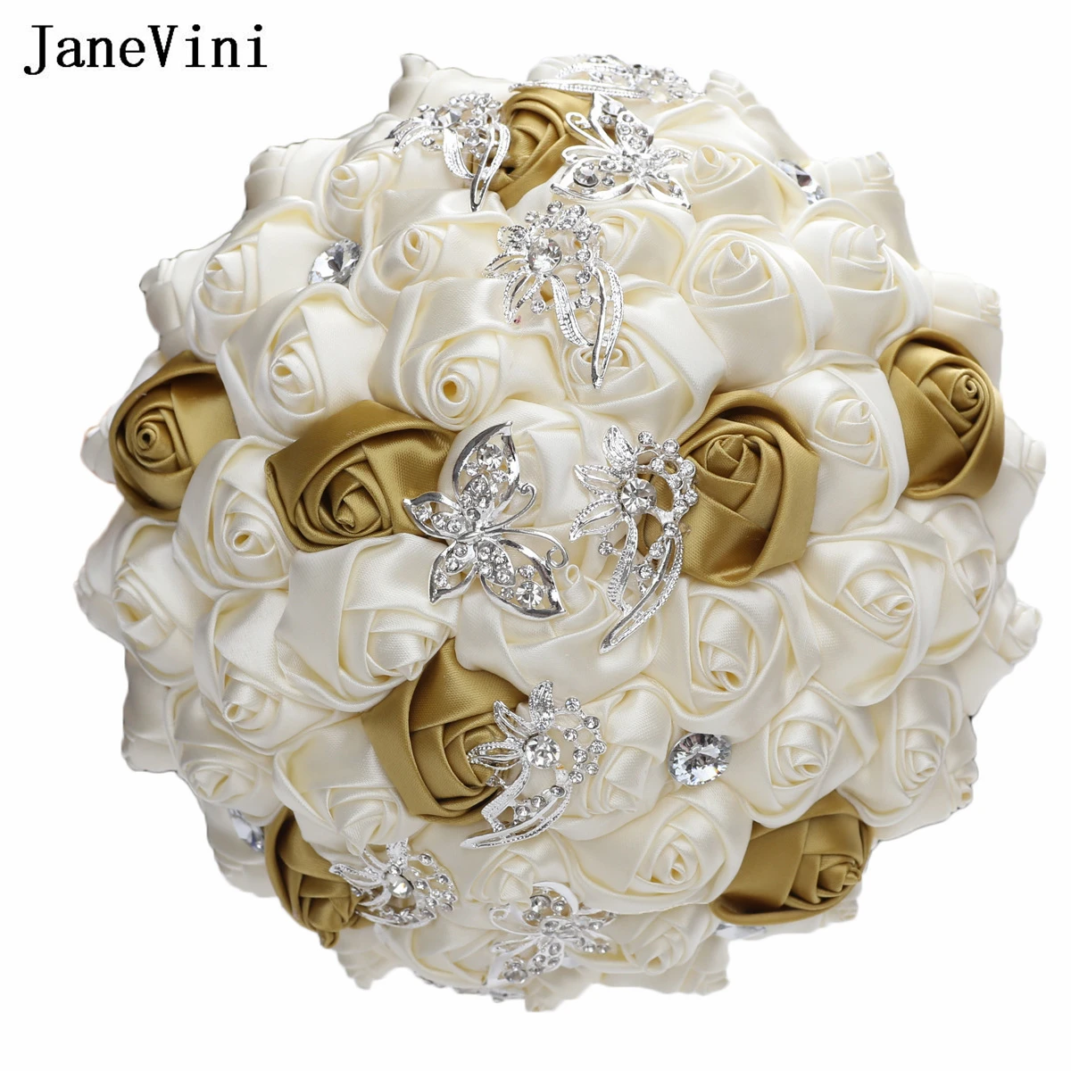 JaneVini-Bouquets de Main de Patients en Ivoire, Style Coréen, Strass de Luxe, Satin Artificiel, Fleur de Poubelle Mariée, Offre Spéciale