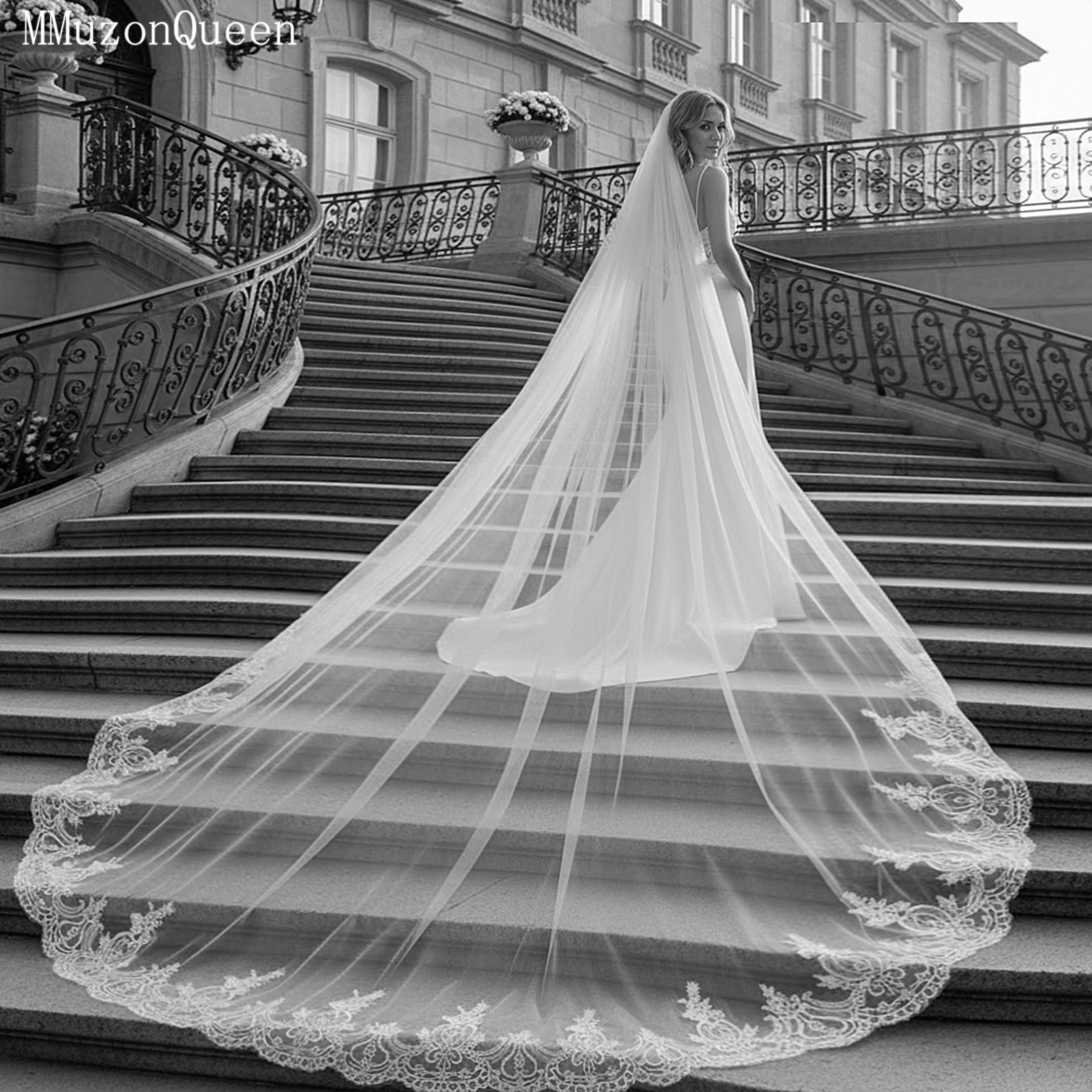 TOPQUEEN Velo De Novia حجاب الزفاف كاتدرائية الدانتيل طرحة زفاف مع مشط أماندا Novias اكسسوارات الزفاف للتخصيص V73