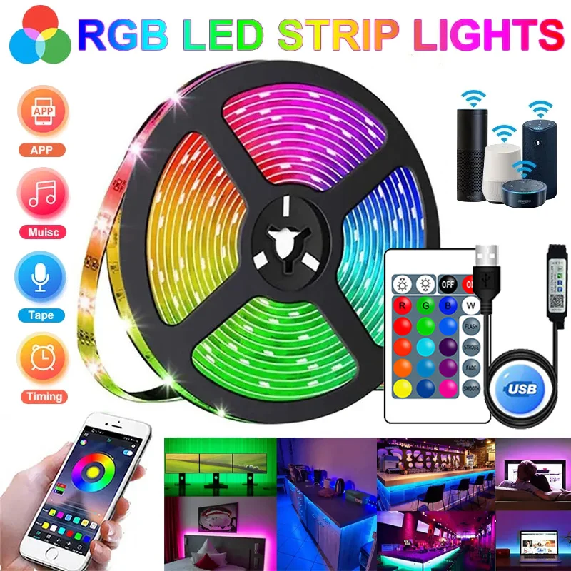 USB Led Strip Lights Wifi 1-30M RGB 5050 Bluetooth APP Control Luces Led Light Flexible Diode Ribbon for Room Decor Lamp Tape