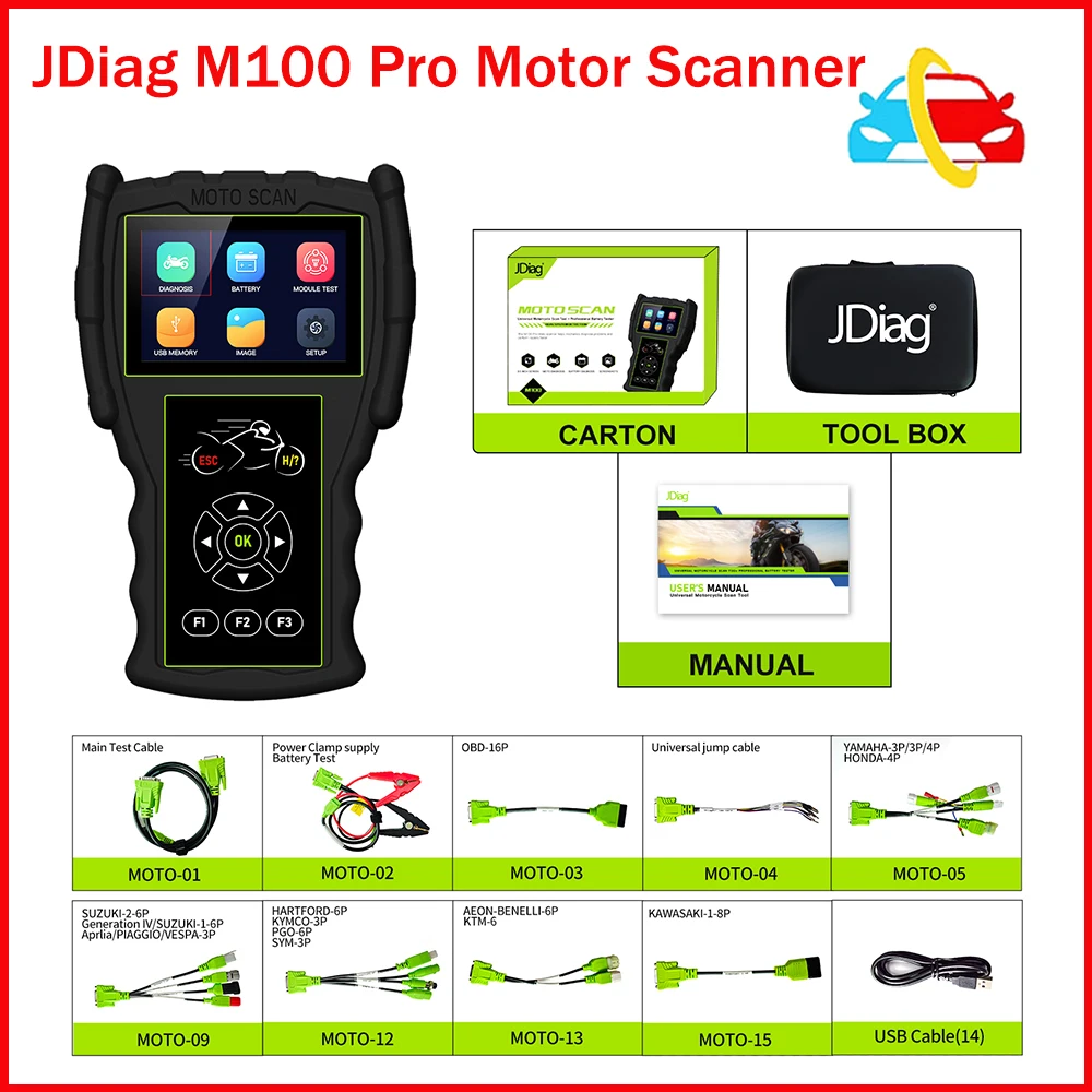 

JDiag M100 Pro Standard Motorcycle Diagnostic Scanner OBD2 Fault Diagnostic Tool Motorbike For BMW Kawasaki Yamaha Suzuki KTM