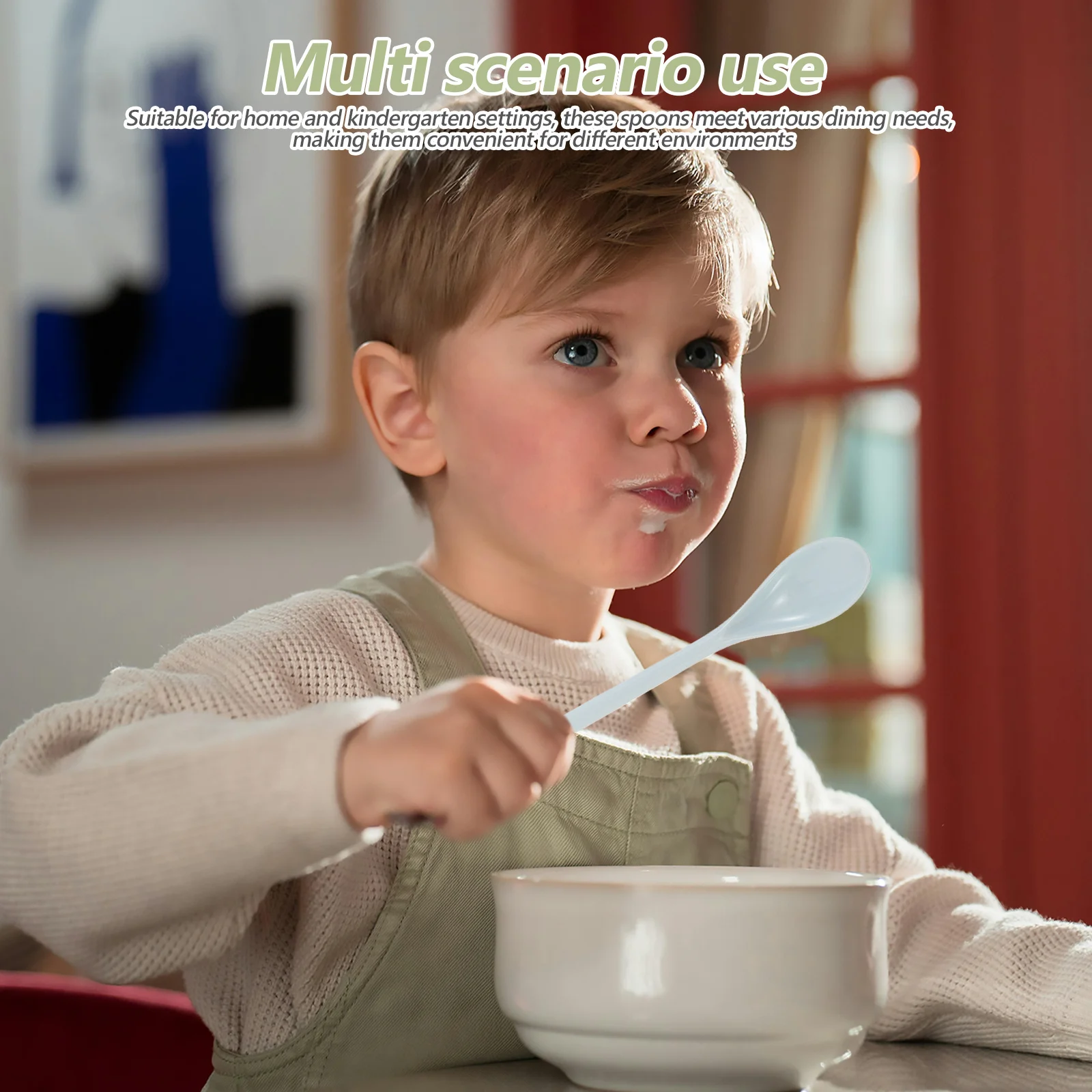 6 قطعة ملاعق أطفال بمقبض طويل مقاومة للسقوط من البورسلين المقلد أدوات تغذية إبداعية بلون واحد للأطفال الصغار والأطفال
