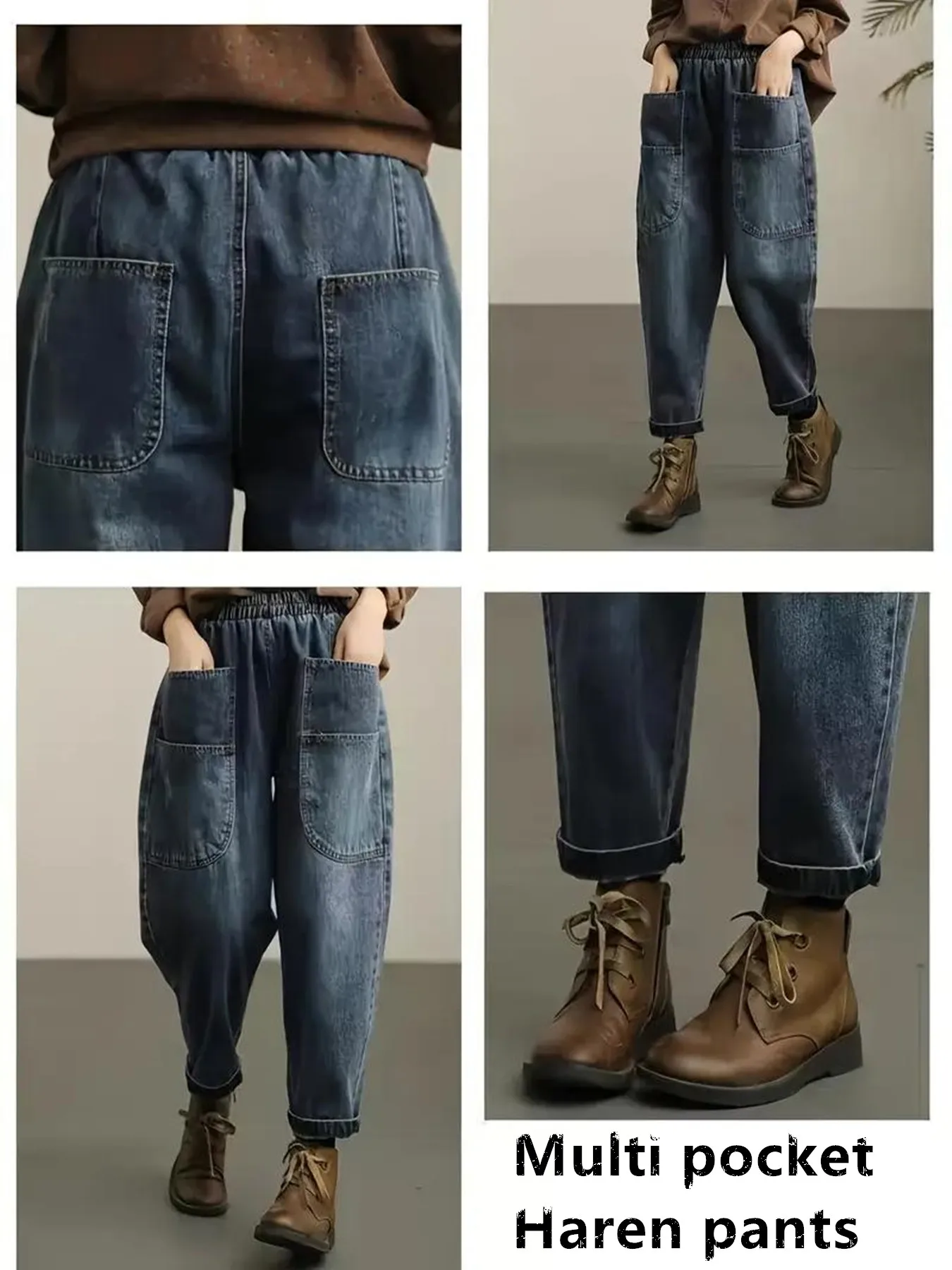 

Женские свободные джинсы-шаровары с эластичным поясом, высокой талией, множеством карманов, в стиле карго, из денима, для повседневной носки и уличного стиля