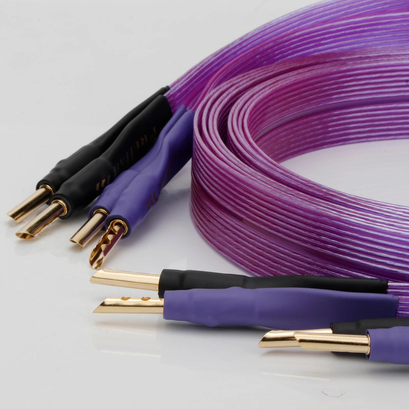 HiFi OCC Speaker Cable Hi-end Pure Copper Flat Belt with Serrated Solid Gold-plated Banana Y Plugs Cable for Speaker Amplifier