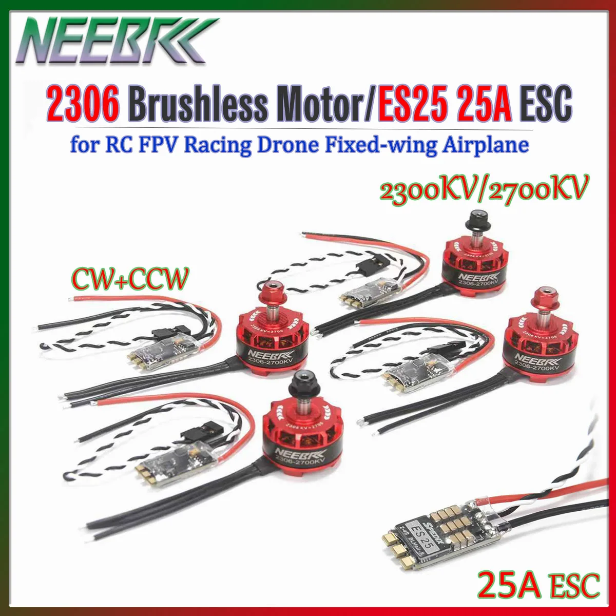

Бесколлекторный двигатель NEEBRC 2306 2300KV 2700KV и регулятор скорости ES25 25A для мультироторных дронов, FPV-гоночных квадрокоптеров, самолетов, запчасти для DIY-сборки