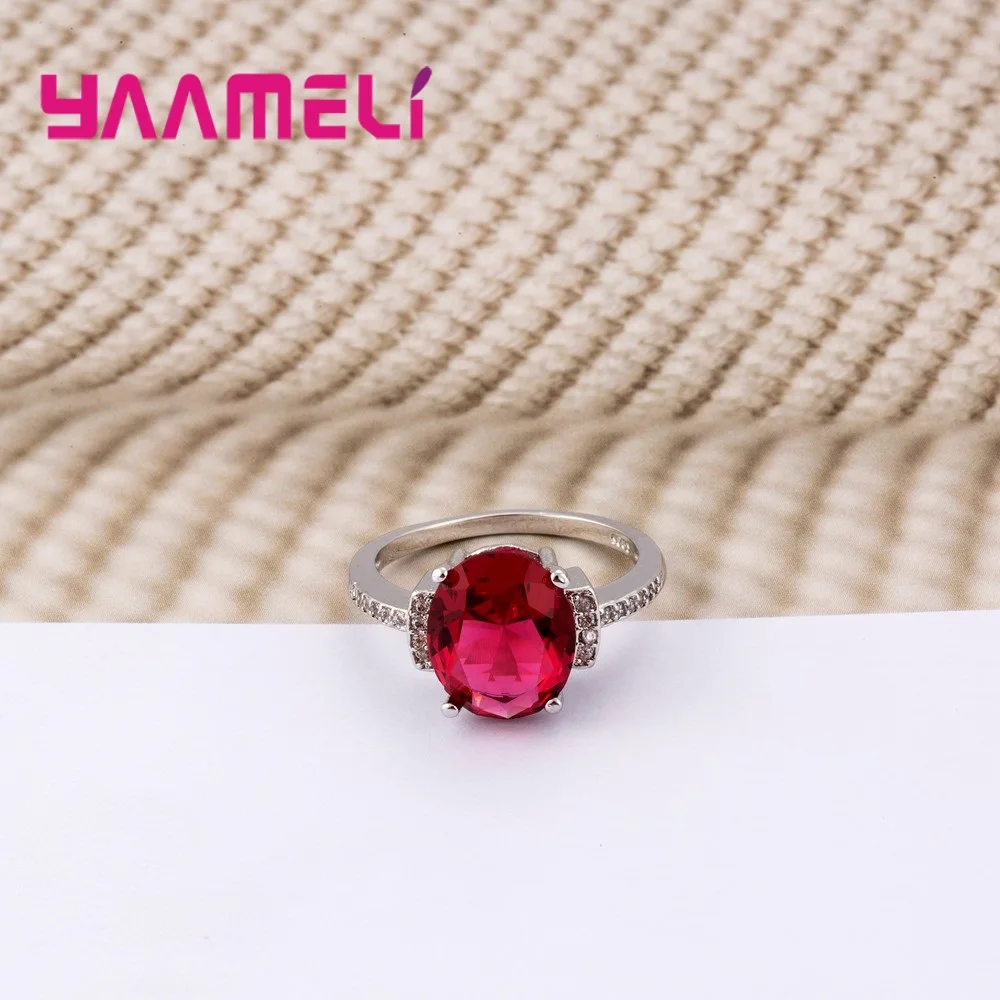 925 prata esterlina zircônia cúbica luxo entusiasmo flores vermelhas rosa pedra anéis de cristal para presente de jóias femininas