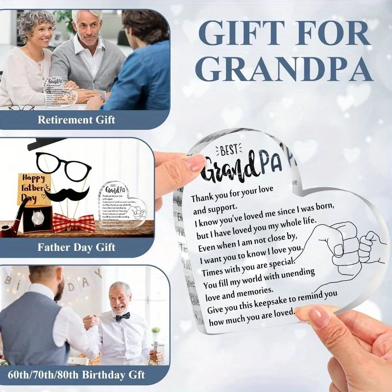 هدية قلب أكريليك من حفيدة إلى جد. هدية عيد ميلاد من جد إلى جد. شكرا لك #4