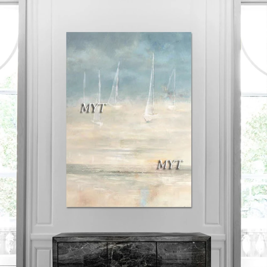 

Modern Art Design Canvas Artwork for Living Room, Sailing Boats Abstract Painting, Handmade Picture, Wallpaper for Home Decor