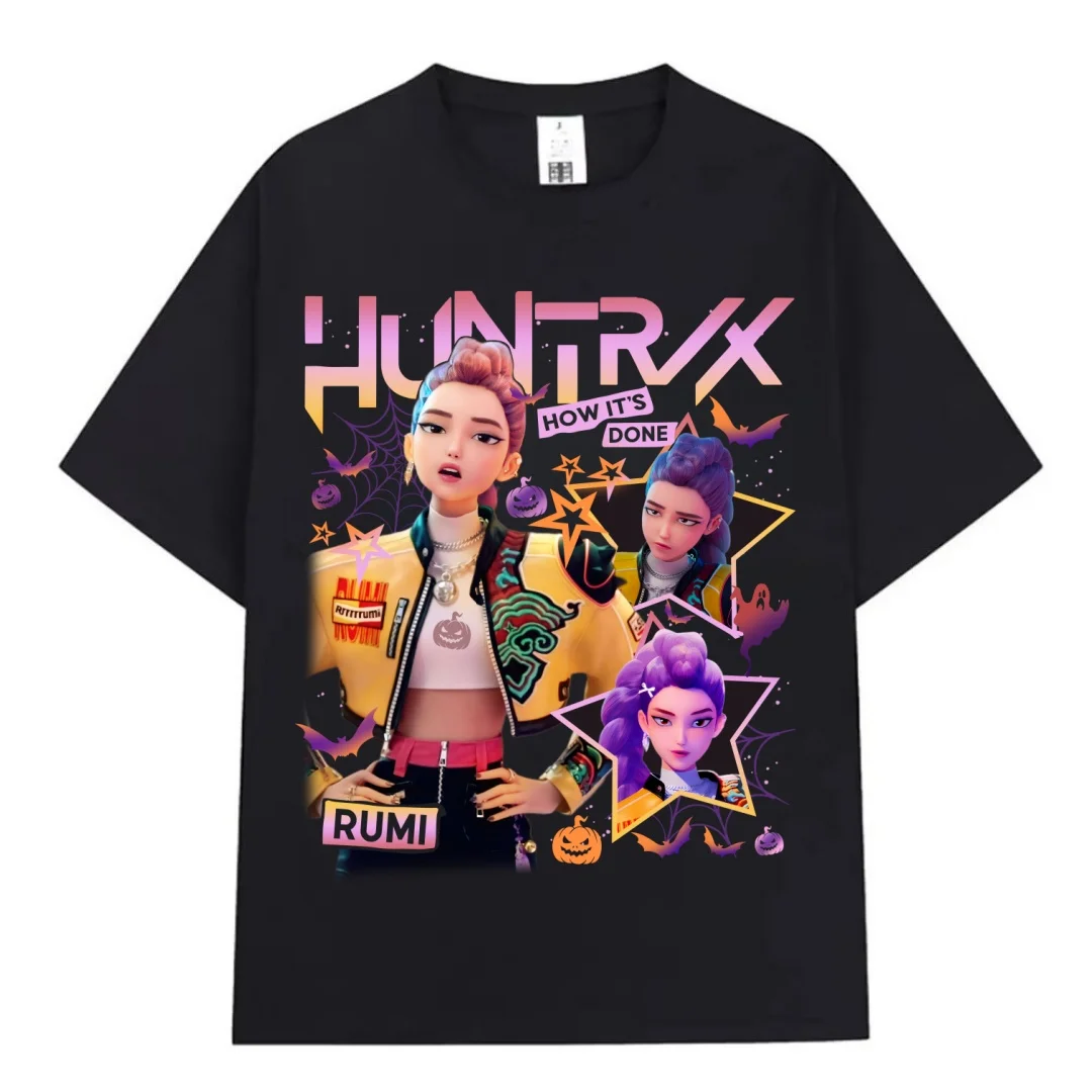 موضة جديدة KPop شيطان الصيادين طباعة الجرافيك تي شيرت النساء الرجال موضة عادية كم قصير قميص تي شيرت Harajuku الرجال الملابس