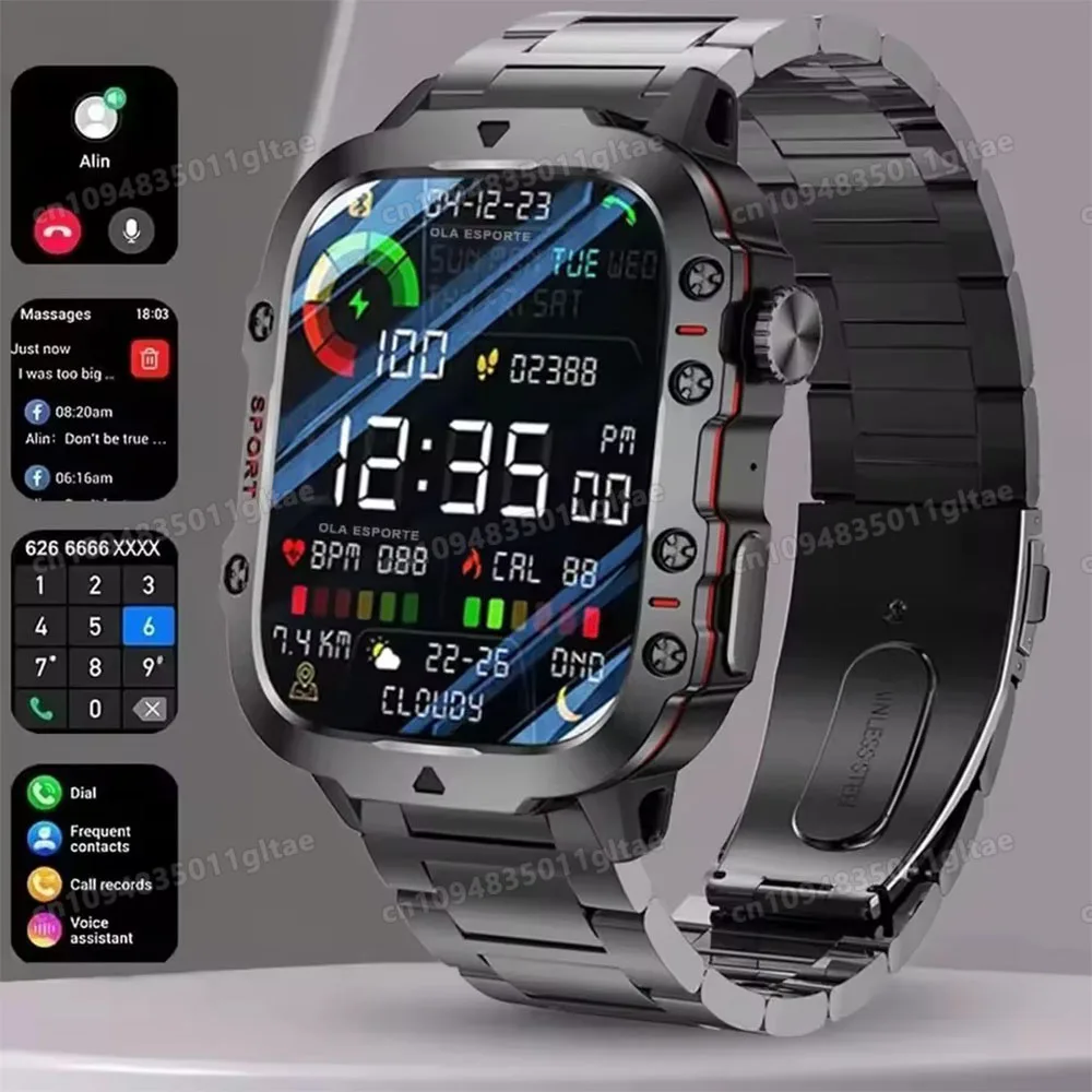 Military Men Smart Watch Bluetooth Call Fitness Clock Heart Monitor 5ATM Swim Waterproof Sport Smartwatch for IOS Android 2026