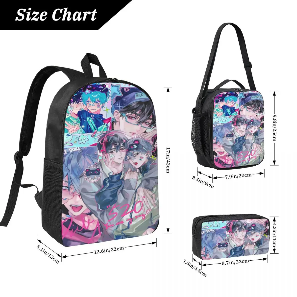 3 pezzi Ivan Alien Stage Anime borse da scuola Set per Boy Girl Scatole per matite Set di zaini con scatola per il pranzo per studenti delle scuole Zaino