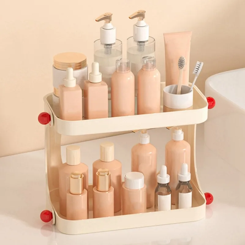 

Двухуровневая полка для хранения косметики и средств по уходу за кожей для домашних ванных комнат и туалетов