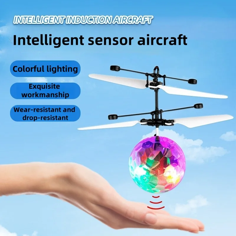 

New intelligent induction colorful crystal ball aircraft Xiaofeixian helicopter somatosensory suspension children's toy