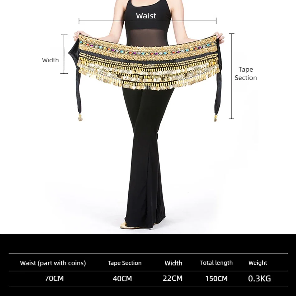 سلسلة خصر للرقص الشرقي لممارسة الأداء ، وشاح الورك ، حزام التفاف ، تنورة راقصة ، زي ، عملات ذهبية ، جميع الألوان ، الملحقات