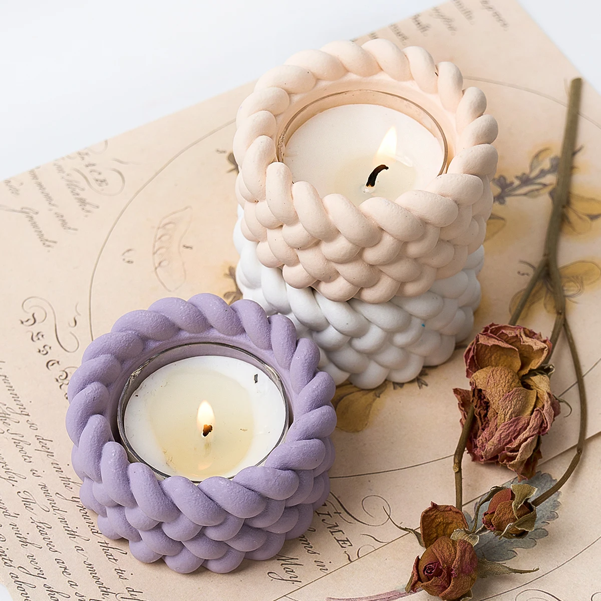 Weaving Shape Candle Jar Silicone Mold DIY Succulent Flowerpot Craft Making Plaster Resin Storage Box Casting Molds Home Decor