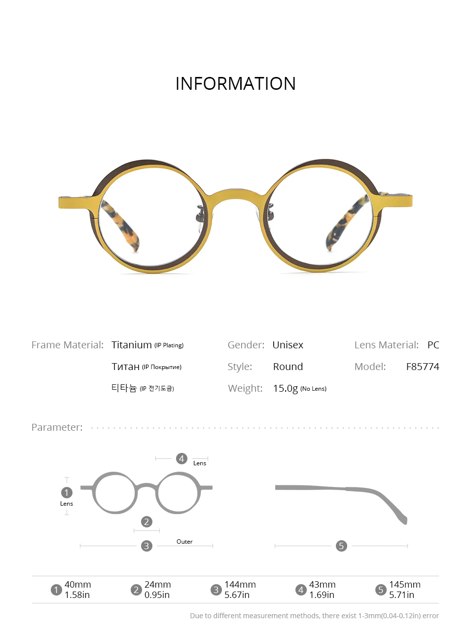 FONEX Titan Brillengestell Damen 2025, neue Mode, Markendesign, Retro, Vintage, runde Brillen, Herren, ultraleichte Brillen 85774 – Detail 4