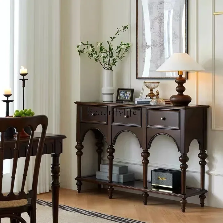 

FG17American-Style Solid Wood Porch Table Wall-Mounted Console Living Room Retro Cabinet Multi-Functional Storage Cabinet