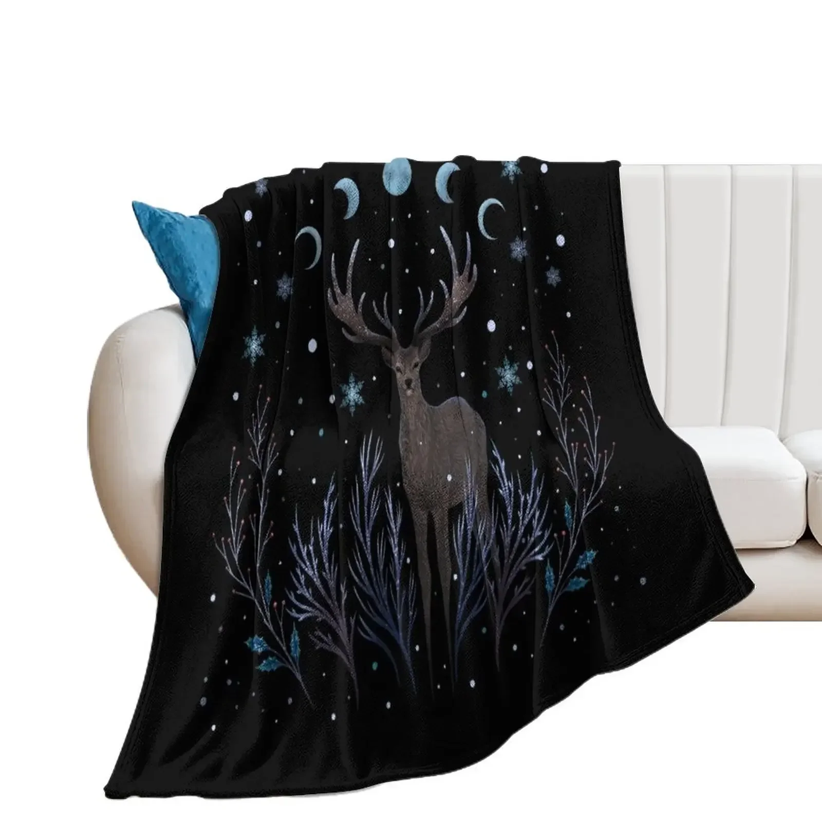 

Deer in Winter Night Forest Throw Blanket Stuffeds Retros Blankets