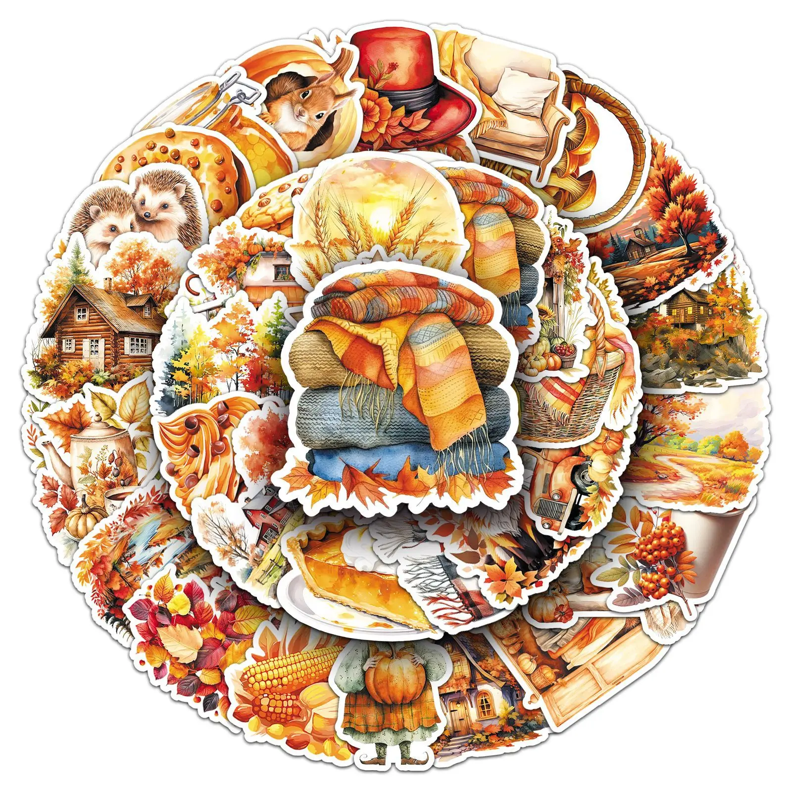 

50PCS Golden Autumn Stickers Autumn Cartoon Fallen Leaves Animal DIY Decorative Laptop Luggage iPad Waterproof Stickers Kids Toy