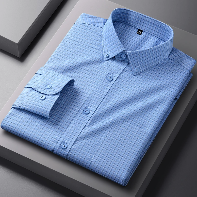 

Качественная модальная мужская рубашка против морщин, классические рубашки с длинными рукавами для мужчин, приталенная Camisa, деловая блузка, белая рубашка S-4XL