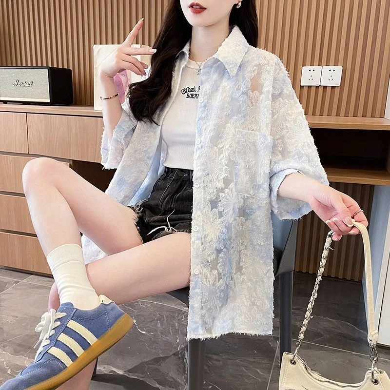 

Women Airy Shirt Summer Shoulder Drop Sleeveless Loose Fit UPF Sun Protection Flowy Slimming Youthful Chic Cover Up