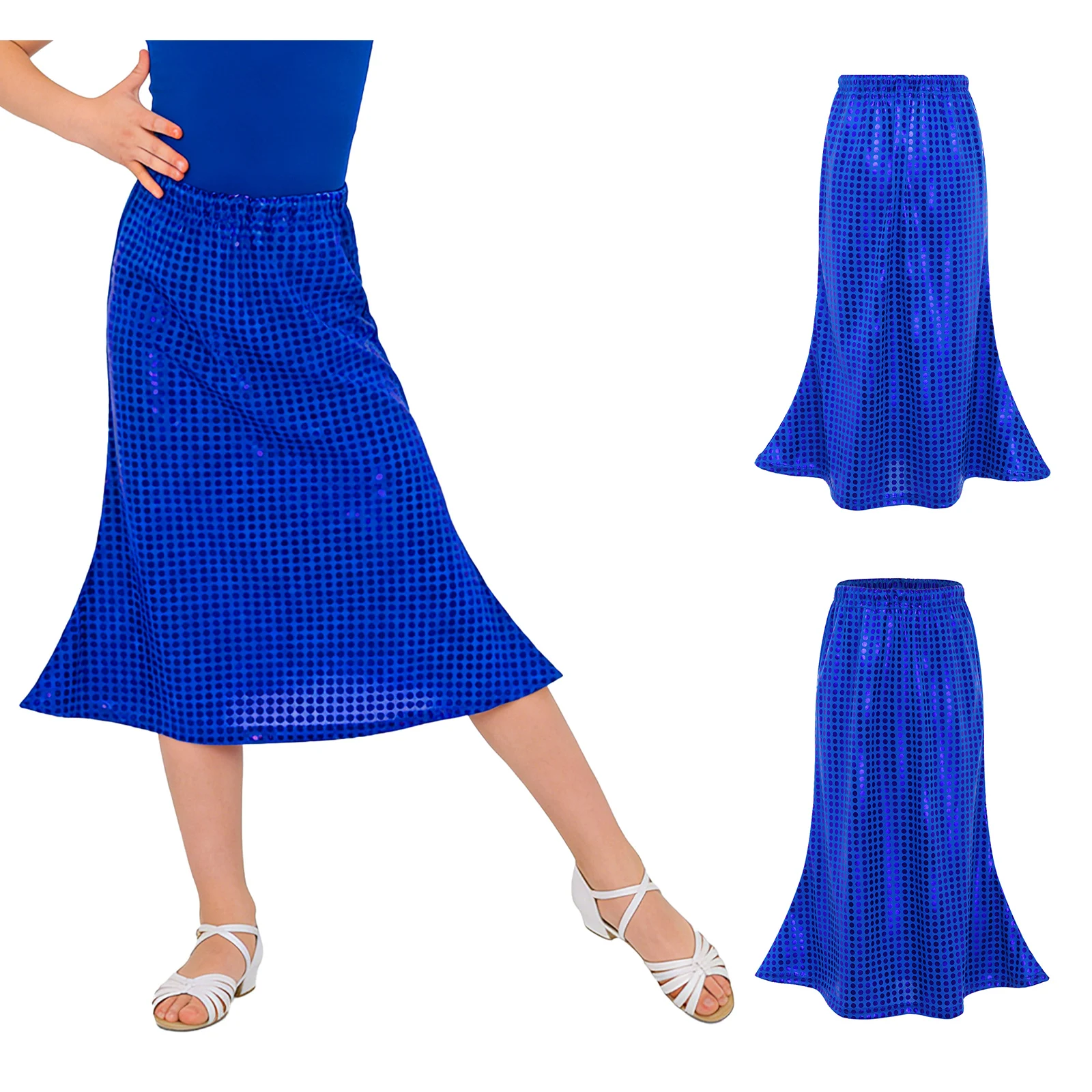 

Kids Girls 70s Disco Metallic Dots Dance Skirts Elastic Waistband Dance Flared Skirt for Chorus School Dance Performance Costume