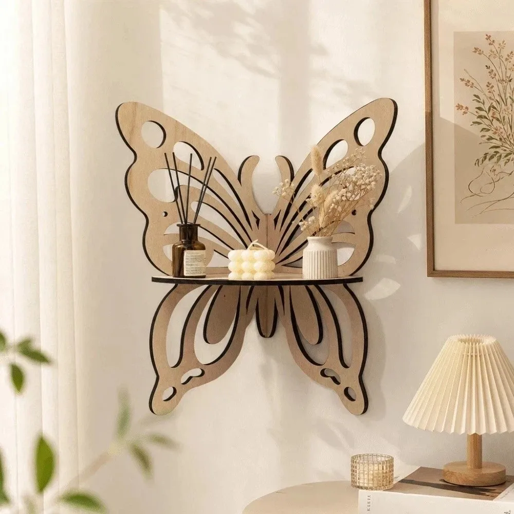 Multipurpose Hollowed Out Butterfly Shaped Shelf Artistic Wall-Mounted Display Shelf Home Decor Flower Wall Shelf Home Decor