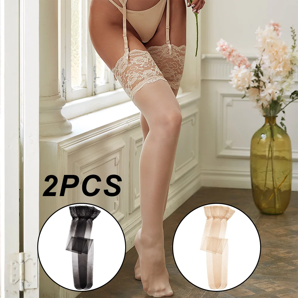 Women See Through Lace Stockings High Stretch Above the knee Thigh-high Socks 2PCS