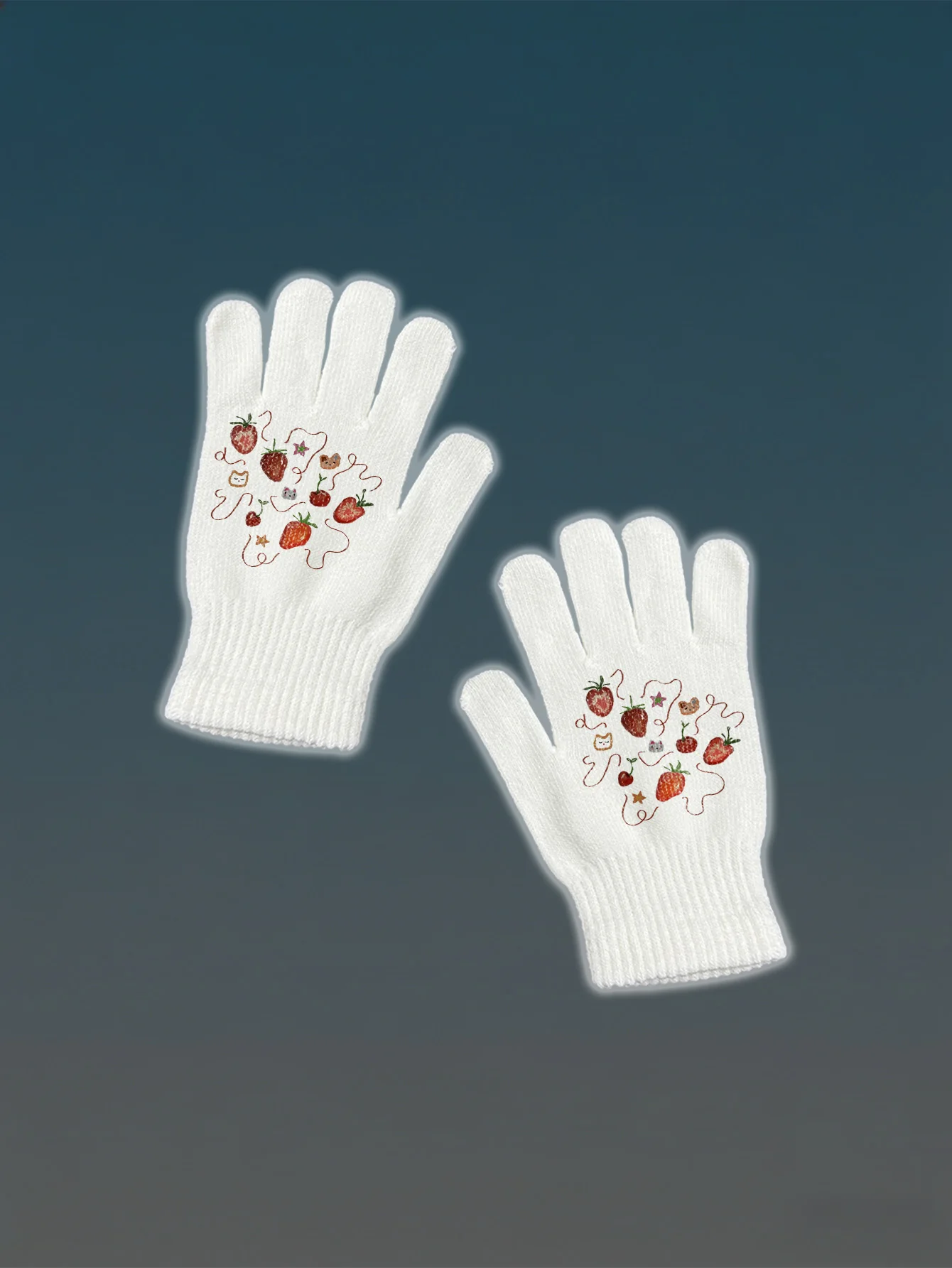 

Милые перчатки с клубничной вышивкой, женские модные белые вязаные перчатки, теплые зимние повседневные декоративные перчатки