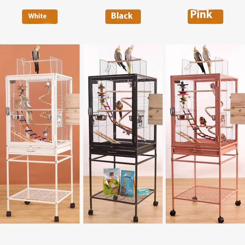 

Large Size Transparent Acrylic Bird Cage Luxury Home for Parrots Tiger Skin Peony Splash-Proof with Iron and Metal Materials