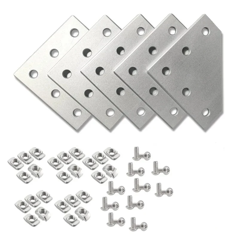 

5-Holes 2020 Aluminum Extrusion Connector Plates Set 10pcs Silver L Shape Aluminum Profile Connector Outside Joining Plate