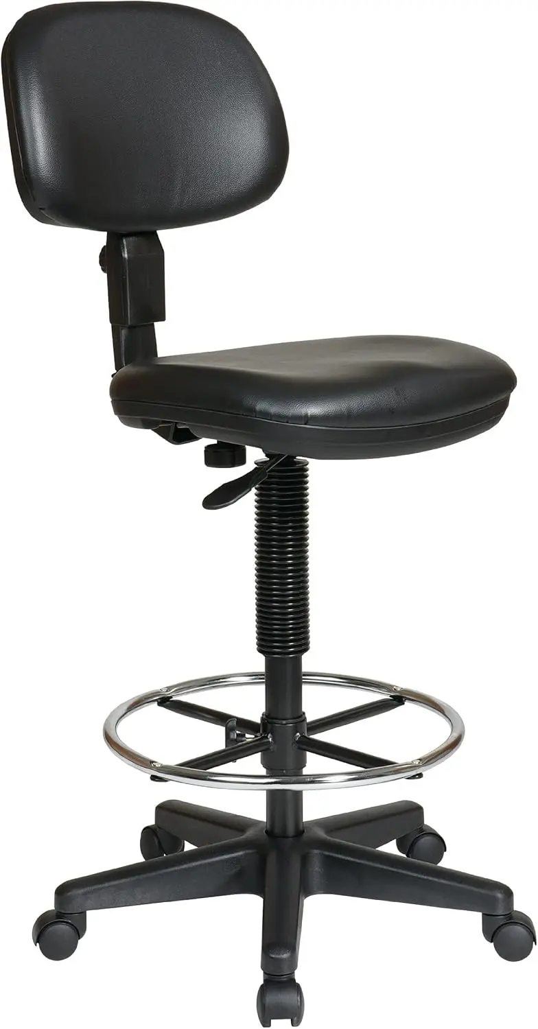 Office Star DC Series Adjustable Drafting Chair with Foot Ring and Sculptured Foam Seat, Black Vinyl