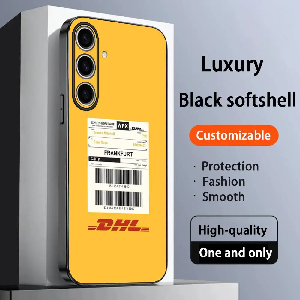 Hot D-DHL Luxury Express logo Phone Case For Samsung Galaxy S26 S25 S24 S23 S22 S21 Plus Ultra Note20 Soft Black