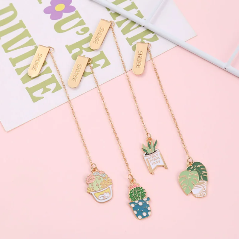 

1pc Kawaii Cat Cactus Potted Bookmark Student Exquisite Study Office Portable Reading Pendant Stationery DIY Decoration Supplies