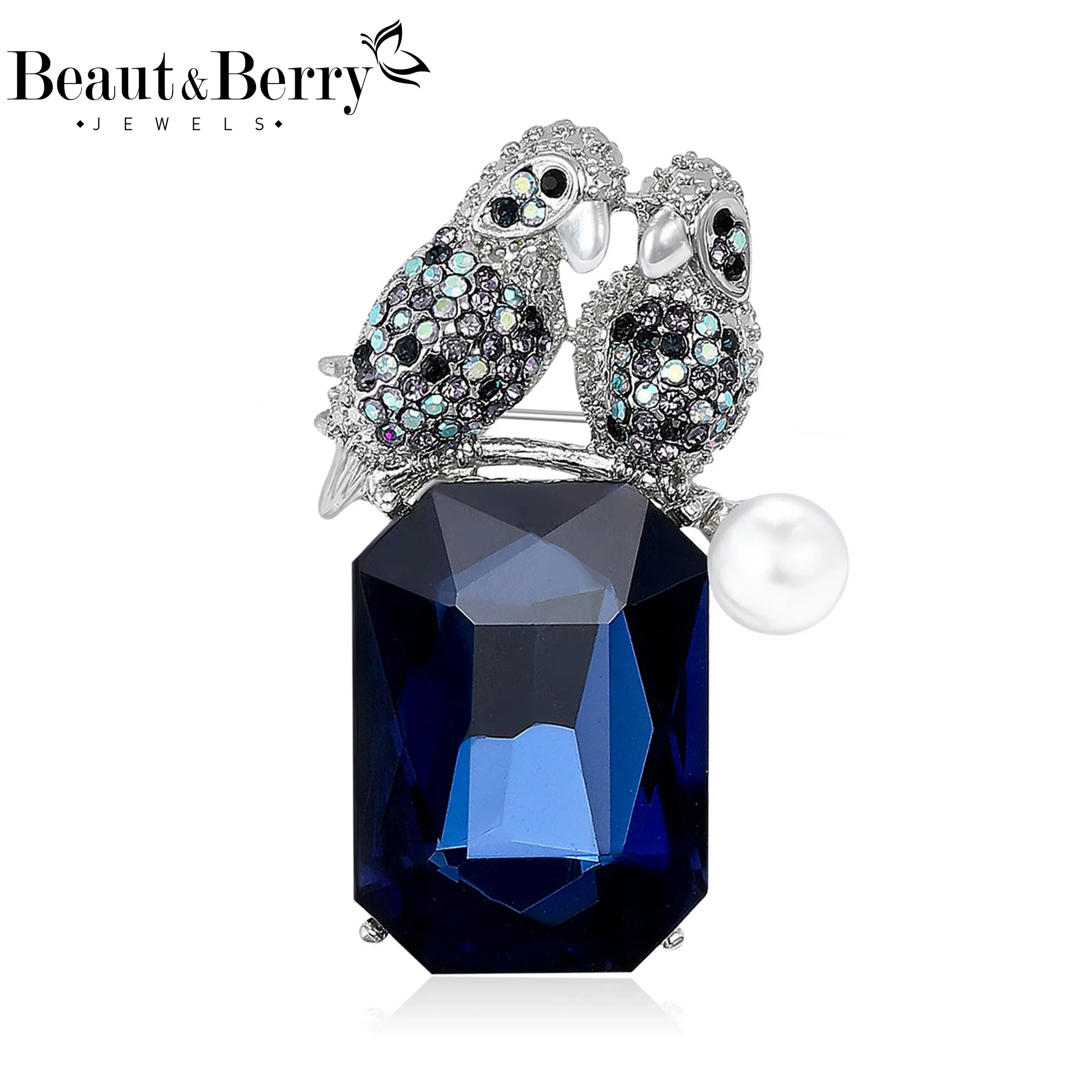Beaut&Berry Luxury Gemstone Rhinestone Parrot Brooches for Women Animal Pins Casual Party Friends Accessories New Fashion Gifts