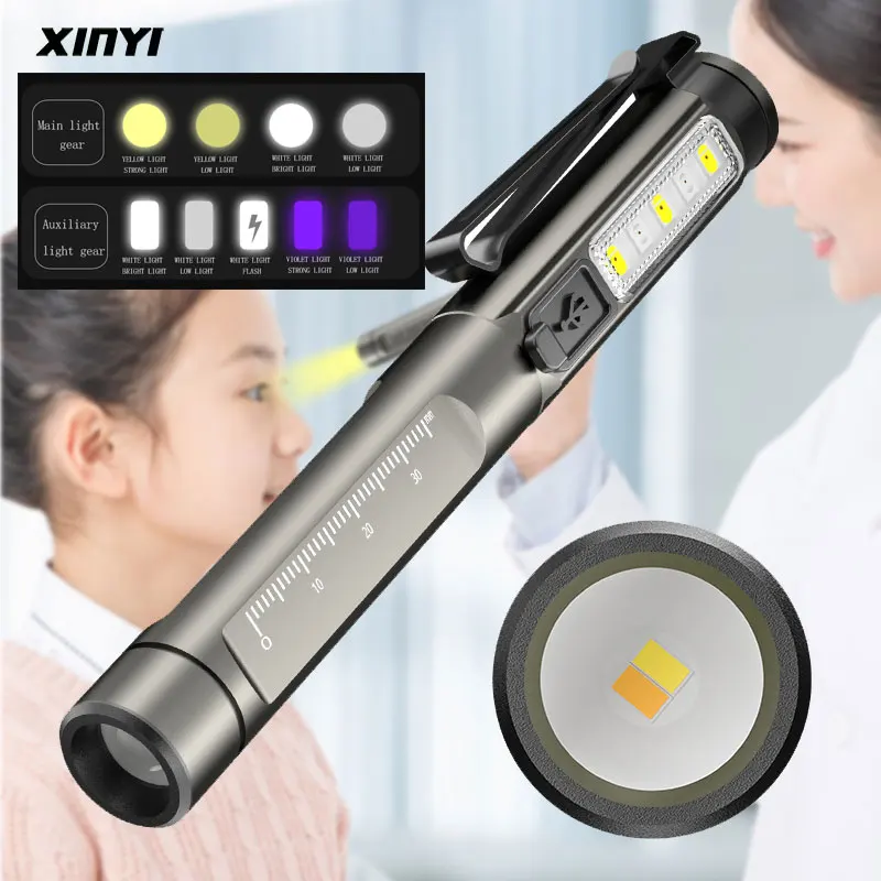 3 Light source Aluminium Alloy Waterproof USB Chargeable LED Flashlight Powerful Rechargeable Torch  Pen Flashlight For doctors