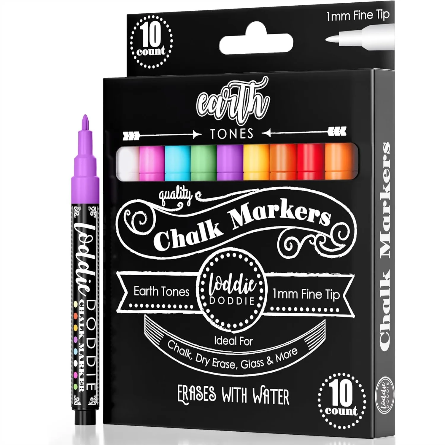 

Liquid Chalk Markers - Pack of 10, Earth Tones, 1mm Fine Tip for Blackboard Art & Window Decor