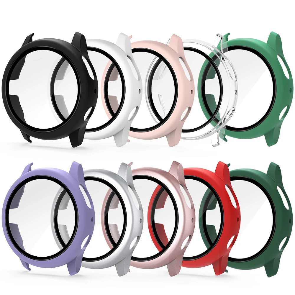 Vidro temperado + caso para samsung galaxy watch ativo 2, 44mm, 40mm, cobertura total, pára-choques, capa protetora, protetor de tela