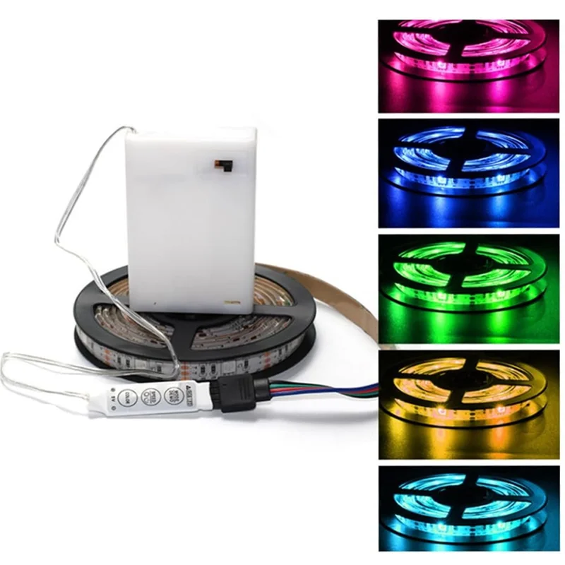BHTS-DC 5V 5050 RGB Taśma LED Zasilana Bateryjnie Taśmy LED Do Użytku Wewnętrznego i Zewnętrznego Pilot Zdalnego Sterowania 24-klawiszowy