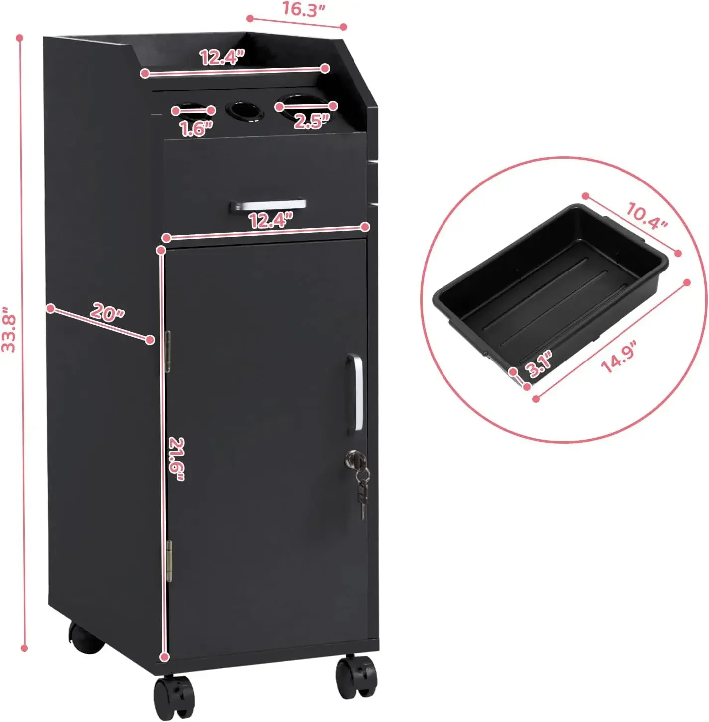 Hair Salon Storage Cart with Wheels  3 Hair Dryer Holders  4 Drawers & Lock  2 Keys, Hairdressing Tools Station Mobile Makeup