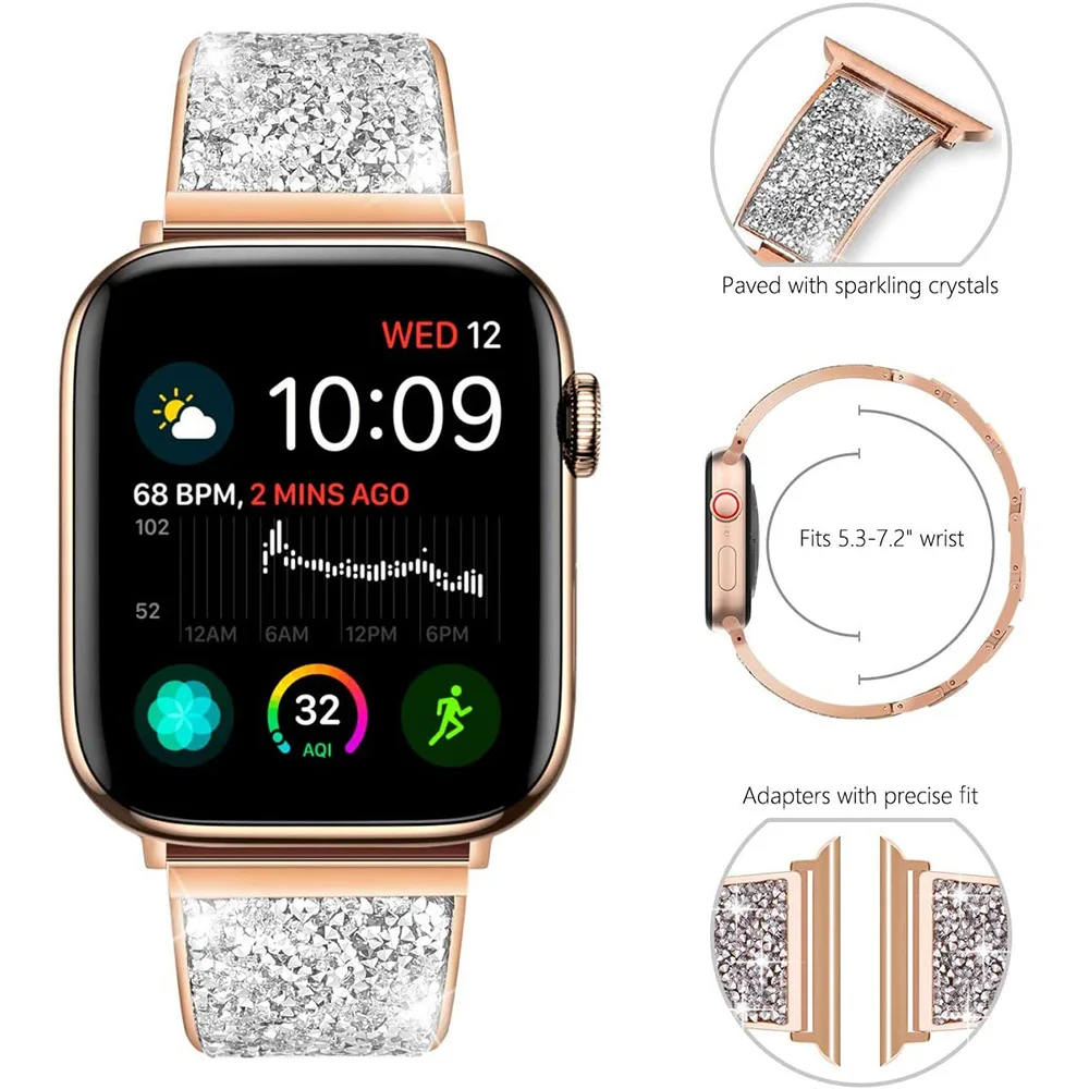 Luxury Diamond Stainless Steel Strap for Apple Watch Band 45mm 41mm 44mm 40mm 42mm38mm Women Bracelet for iWatch Series 876543SE
