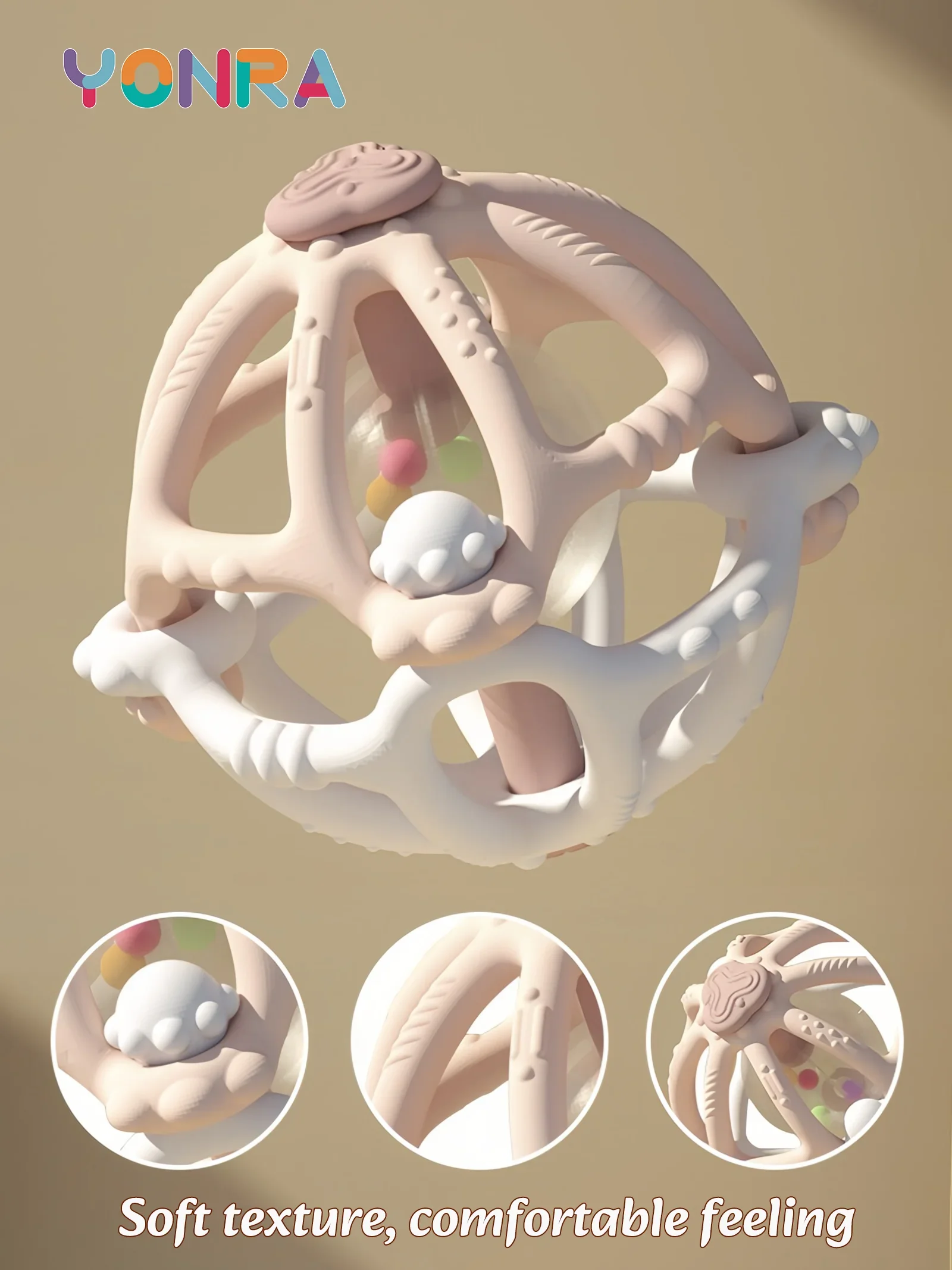 ของเล่นเด็กแรกเกิด โมนเตสซอรี่ ลูกบอลซิลิโคนแบบถอดได้ พร้อมเสียงเขย่าและกระตุ้นประสาทสัมผัส ของเล่นเสริมพัฒนาการสำหรับเด็ก