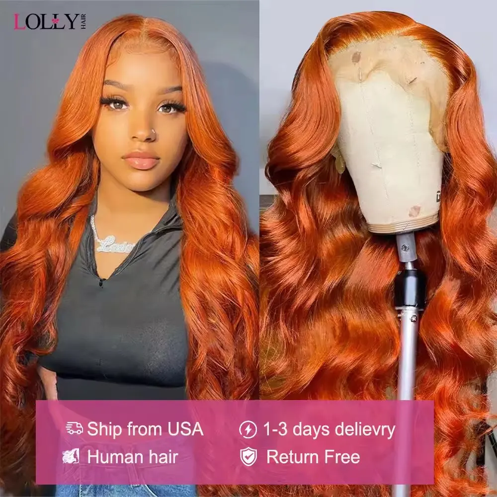 Colored Orange Ginger Lace Front Wigs Human Hair Body Wave 13x4 HD Lace Frontal Wig Body Wave Brazilian Transparent Lace Wig