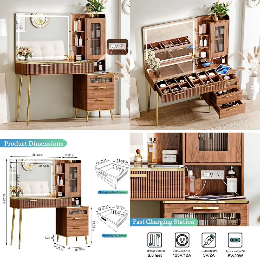 Luxurious 47.24 Modern Vanity Desk with Illuminated Mirror and Storage